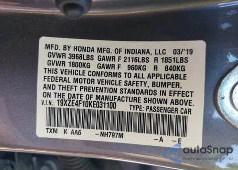 2019 Honda Insight Lx z USA, uszkodzony, nr VIN 19XZE4F10KE031100